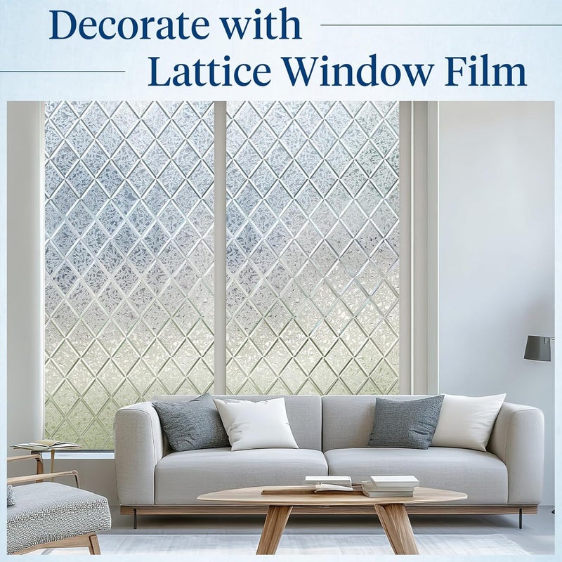 Haton Window Privacy Film Decorative Frosted Glass Window Film, Sun Blocking Stained Glass Clings, Static Cling Removable Stickers for Home Door Coverings, Lattice Pattern 29.5" x 157.4" - Image 2